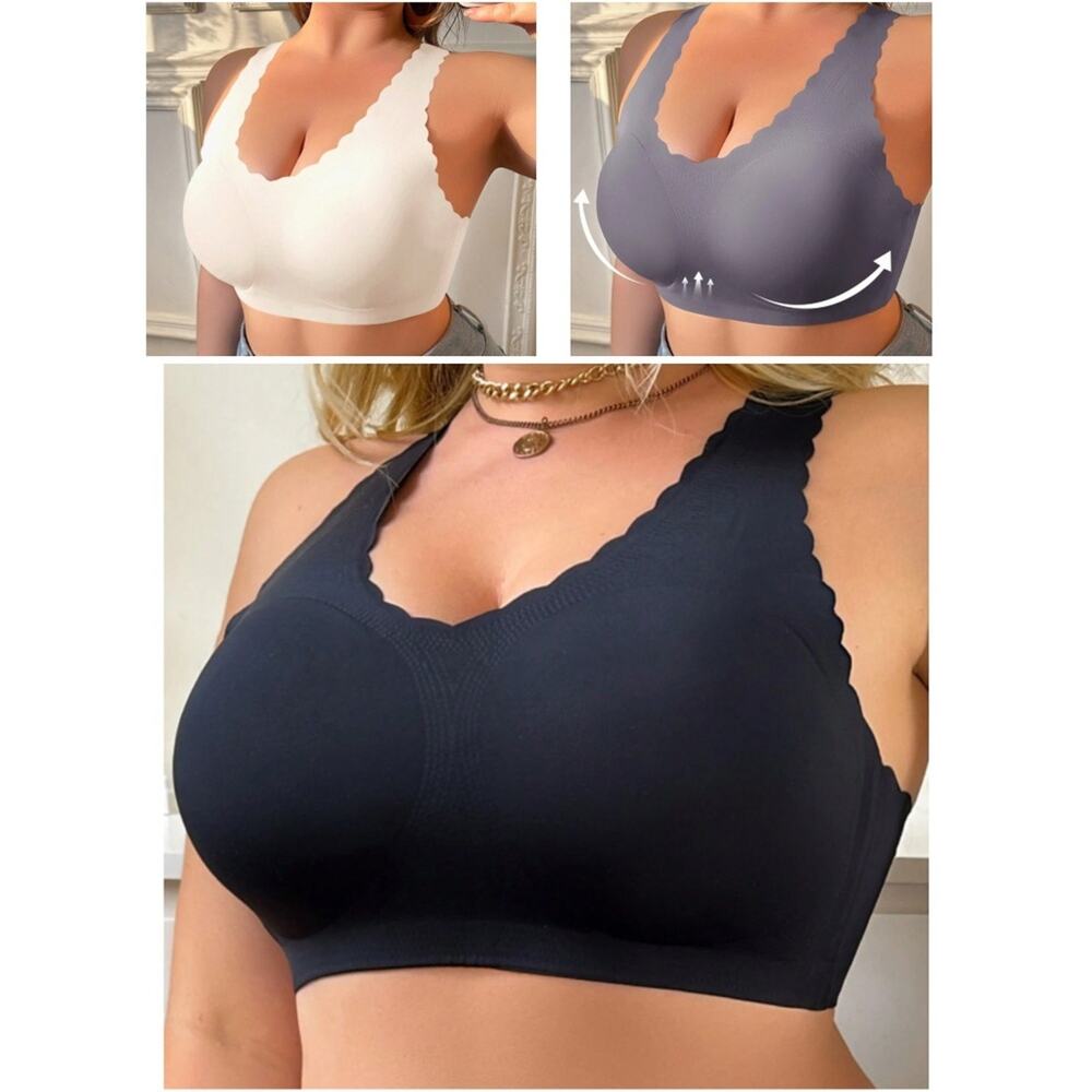 NEW 3 Shein Women’s Plus Size Scalloped Edge Sports Bras (Size 16/2XL)